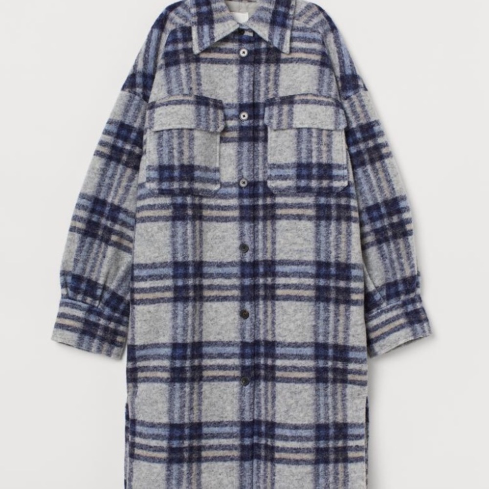H&M NWT Blue Plaid Shacket Bloggers Favourite XXL